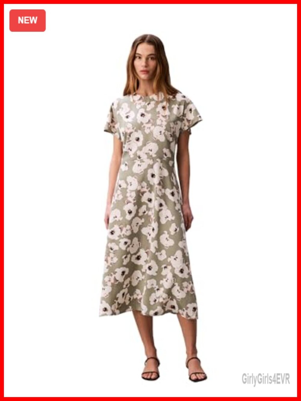 Matte Satin Short Flutter Sleeve Midi Dress Floral Print